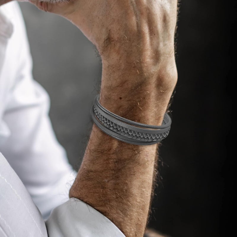 Murtoo Mens Leather Bracelet with Clasp Cowhide Multi-Layer Braided Leather Mens Bracelet - Image 4